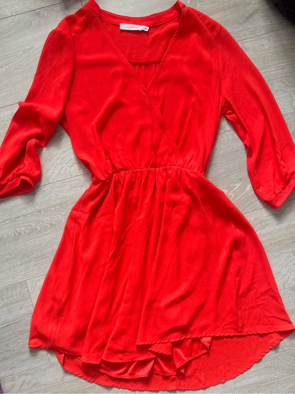 Lush Red Faux-Wrap Mini Dress